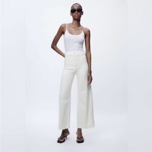 Zara The Marine Straight Pants White Twill High Rise Wide Leg Size 31